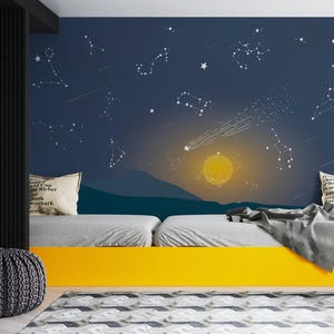 MASSGESCHNEIDERTE Kinderzimmer-Sternbild-Tapete / Kinder-Fototapete mit Sternen / Wandbild Nachthimmel mit Sternbildern / Maßgeschneidert