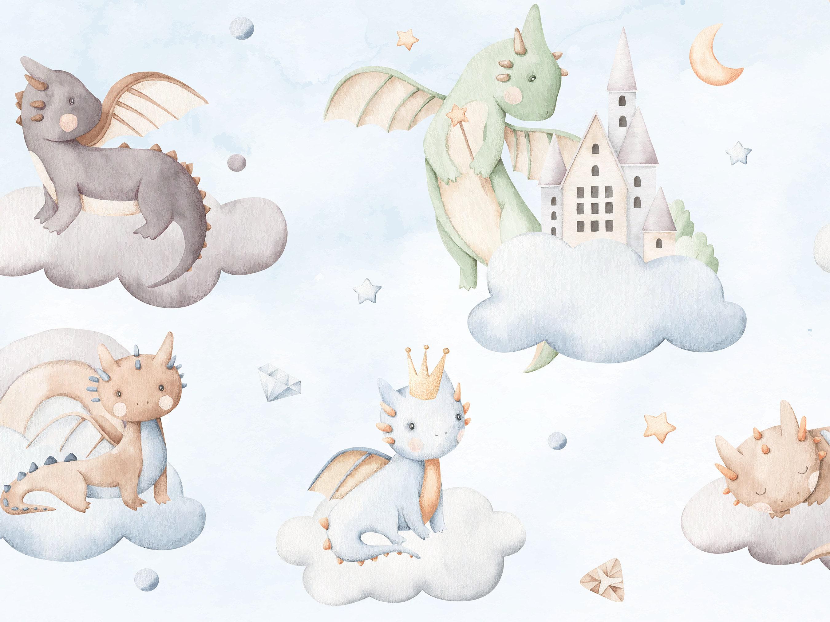 Buy DRAGON Wallpaper / Baby Boy Wallpaper / Nursery Wallpaper Mural ...
