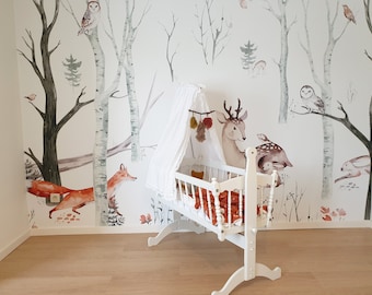 Fairytale forest / Wallpaper for children / Non-woven wallpaper /  Environmentally-friendly / Produced in The Netherlands / Walloha.com