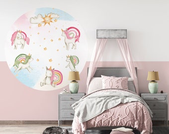 Circle Wallpaper / Starry unicorns / Non-woven Fleece Wallpaper /  Environmentally-Friendly / Produced in The Netherlands / Walloha.com