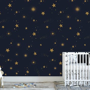 Carta da parati con stelle PERSONALIZZATA per bambini / Carta da parati per camera dei bambini con stelle / Carta da parati per bambini con cielo stellato / Carta da parati fotografica a tema spaziale / Realizzata su misura