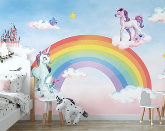 Unicorn wonderland / Wallpaper for children / Non-woven wallpaper /  Environmentally-friendly / Produced in The Netherlands / Walloha.com
