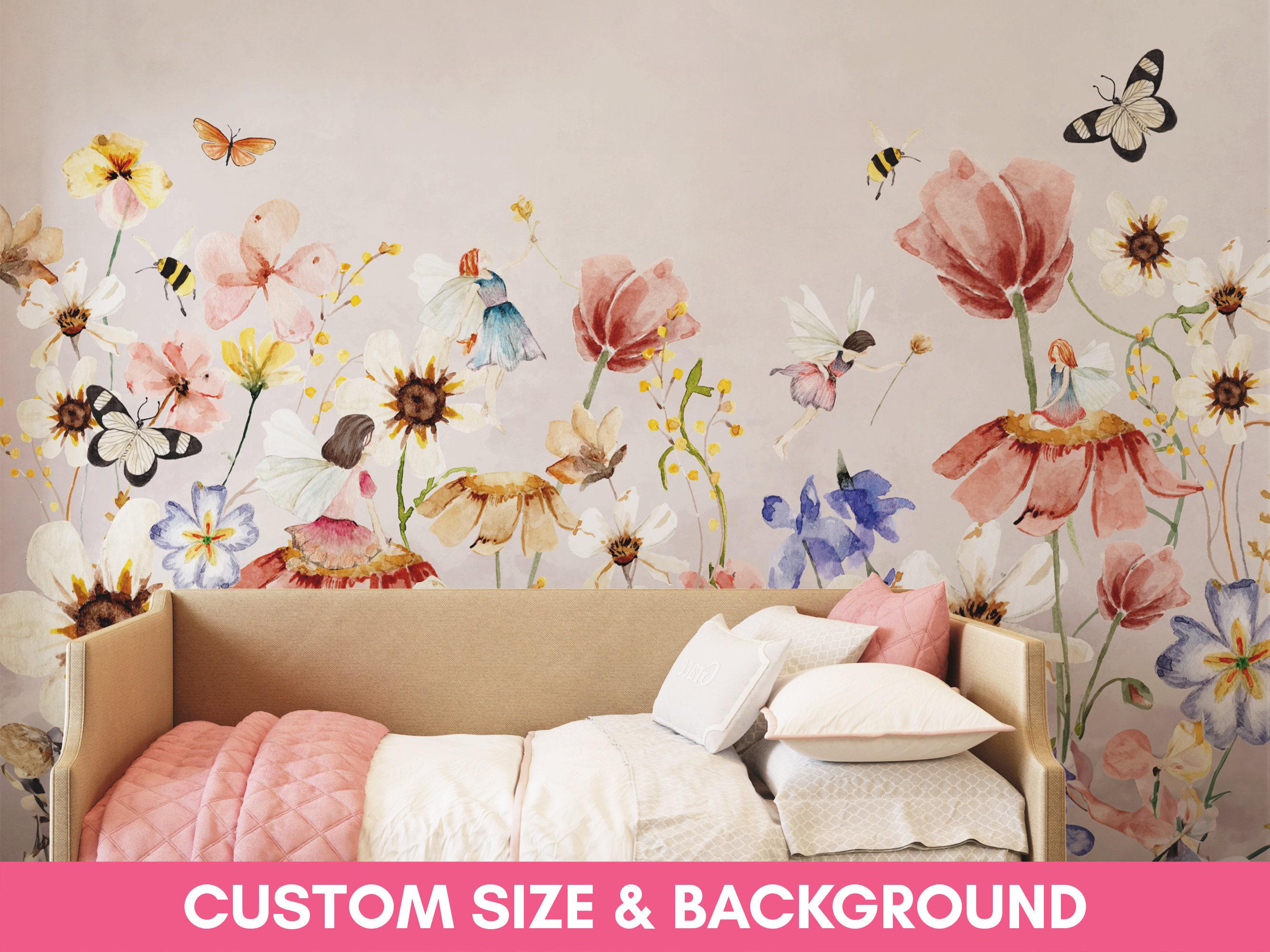 FLOWER FAIRY Wall Mural Girls Room/ Blossoms Wallpaper With Dancing ...