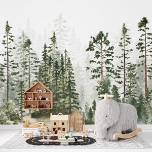 Papier peint forêt naturelle sur mesure pour chambre d’enfant / Papier peint photo Forêt et nature / Peinture murale avec forêt et arbres / Papier peint pour enfants sur mesure