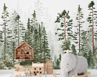 Carta da parati con foresta naturale SU MISURA per la cameretta dei bambini / Carta da parati fotografica Foresta e natura / Murale con foresta e alberi / Carta da parati per bambini su misura
