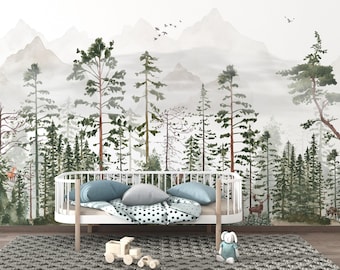 WOODS Wallpaper Mural / Woodland Nursery Wallpaper / Forest Wallpaper / Kids Room Wallpaper / Custom Wall Mural Wallpaper