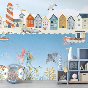 Carta da parati per la cameretta dei bambini ~ Giornata in spiaggia ~ Carta da parati in tessuto non tessuto ~ Sicura per i bambini e per l'ambiente ~ Prodotto nei Paesi Bassi ~ Walloha.com