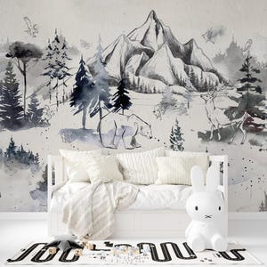 CUSTOM Wallpaper Forest and Animals / Forest Landscape Mural / Woodland Themed Nursery Decor / Woods & Trees Wallpaper / Bespoke Wallpaper