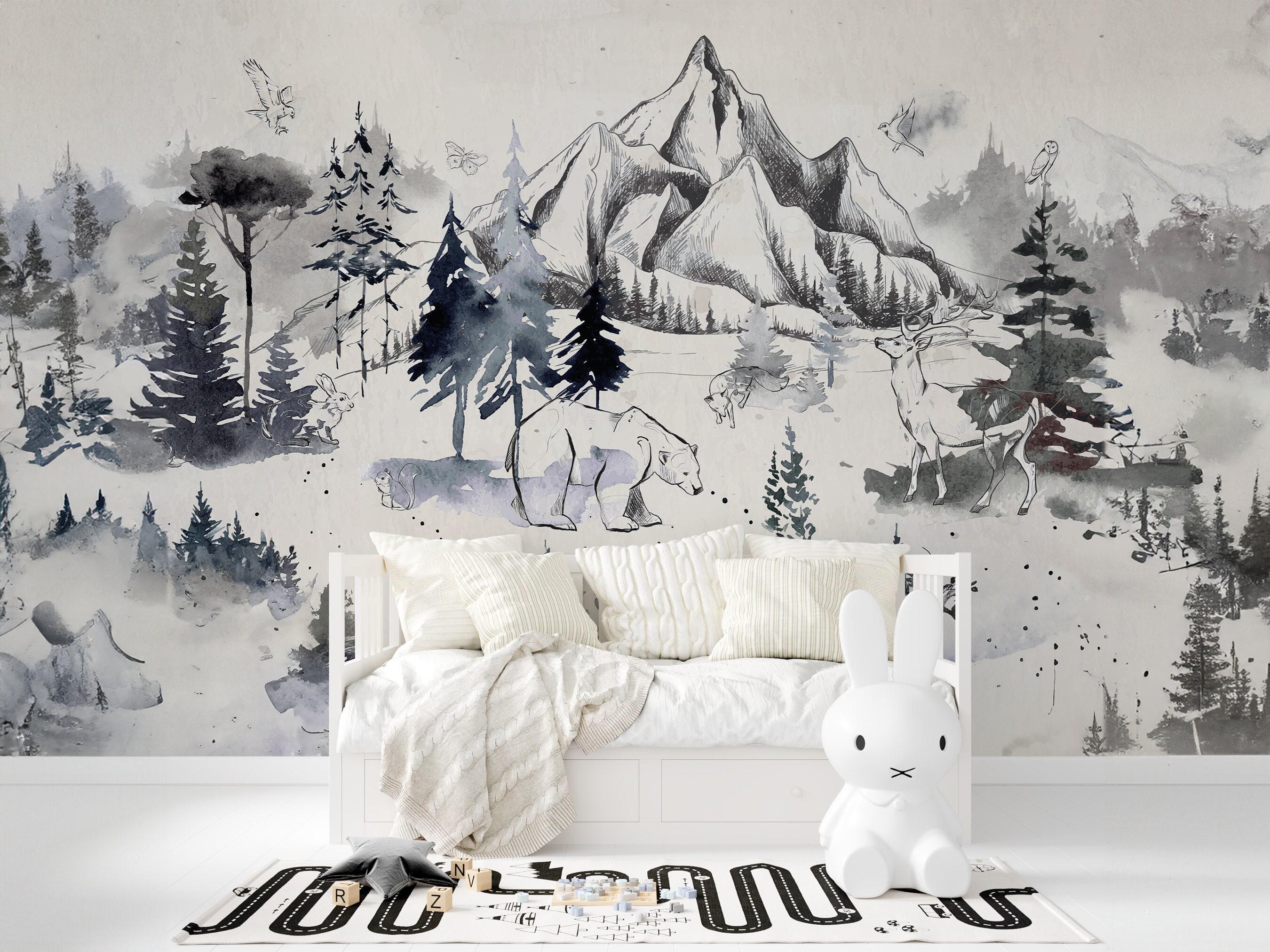 MASSGESCHNEIDERTE Tapete Berge und Tiere / Wandbild Waldlandschaft mit  Tieren / Handgemalte Fototapete Wald \u0026 Natur / Maßanfertigung - Etsy Schweiz, image size:2700x2025