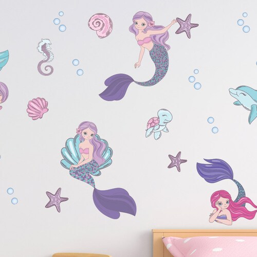 Wall Decal for Kids Cute Mermaids Wall Sticker Set Etsy