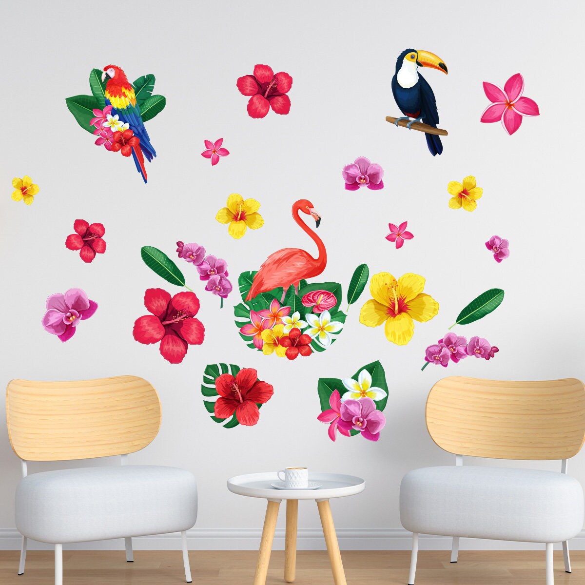 Wall decal Tropical flowers and Birds home decor floral Etsy