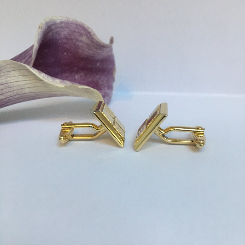 Vintage 1970s Cufflinks Gold Tone Square Cufflinks with Checker Board Pattern