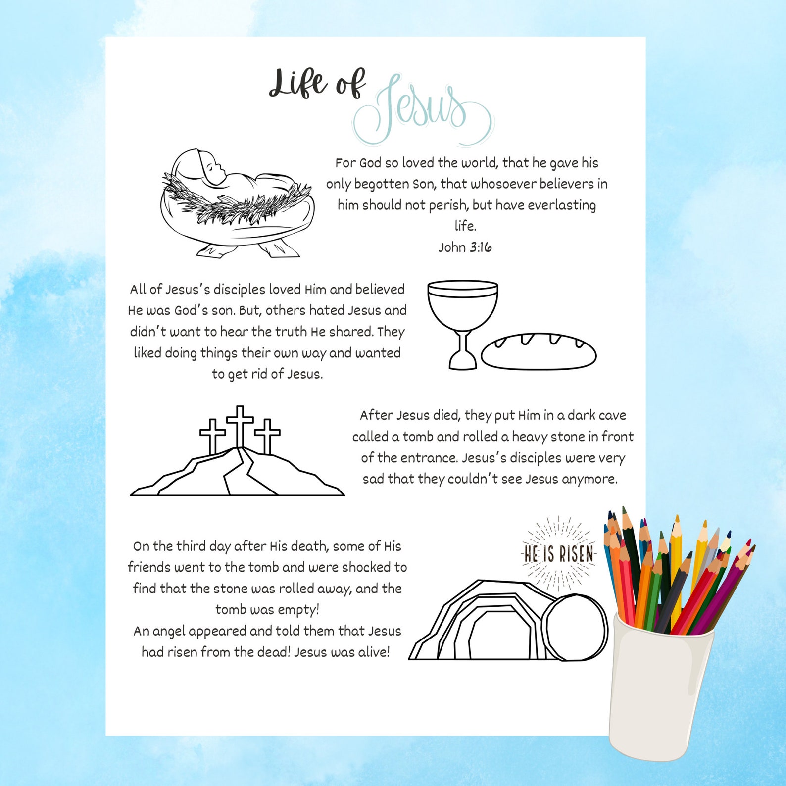 Life of Jesus Coloring Page, Christian Coloring Page, Sunday School ...