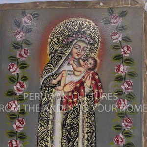 SANTA ROSA / Handmade religious painting for wall decoration / Original oil painting / Baroque art / Cuzqueño painting