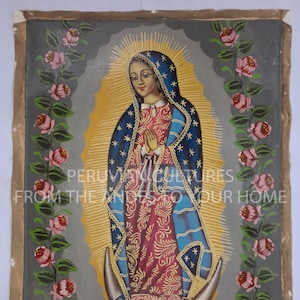 gudalupe / Handmade religious painting for wall decoration / Original oil painting / Baroque art / Cuzqueño painting