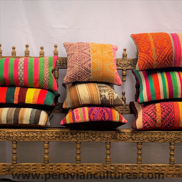 Funda de almohada de colores peruanos, Cojines de manta, Textiles peruanos, Color peruano, Funda de cojín. etnico,