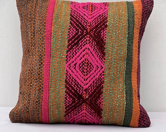 Andean Geometric Pillow Cover, Colorful Peruvian Cushion