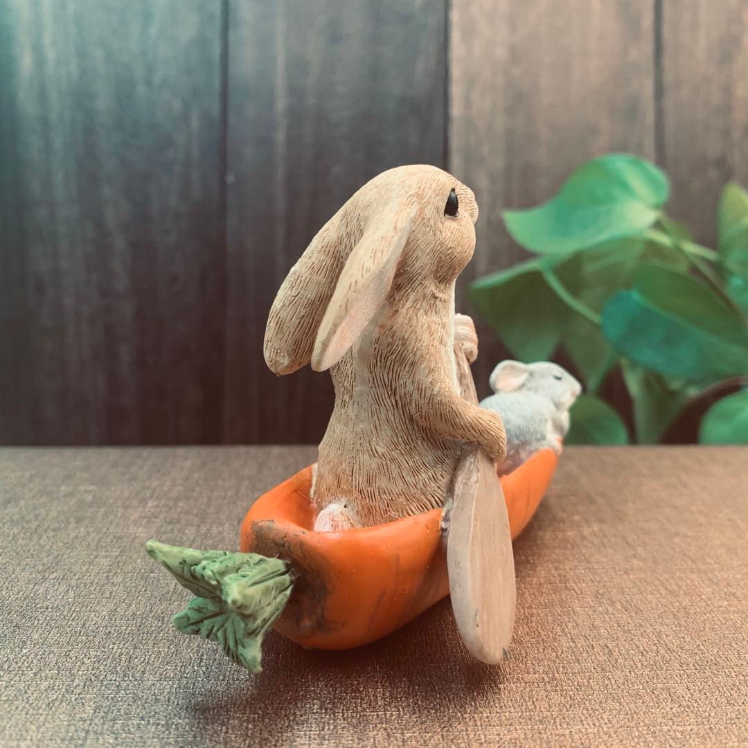Miniature Rabbit Carrot Boat Figurine, Resin Fairy Garden Accessory ...