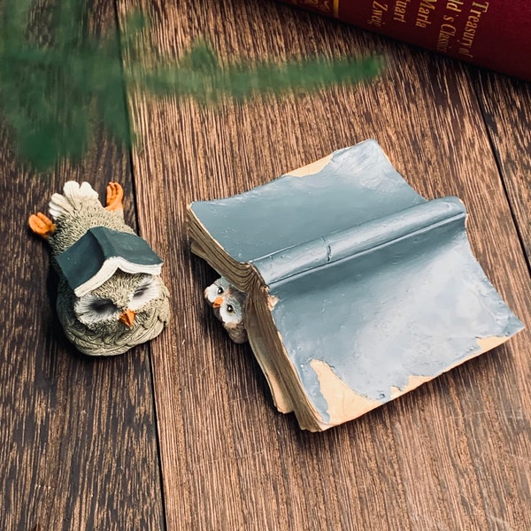 miniature Owls under the book animal statue Micro landscape decorations mini garden supplies DIY potted landscape gift for friends