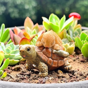 Miniature Drunk Bunny on Turtle Figurine Fairy Garden Accessories Balcony Outdoor