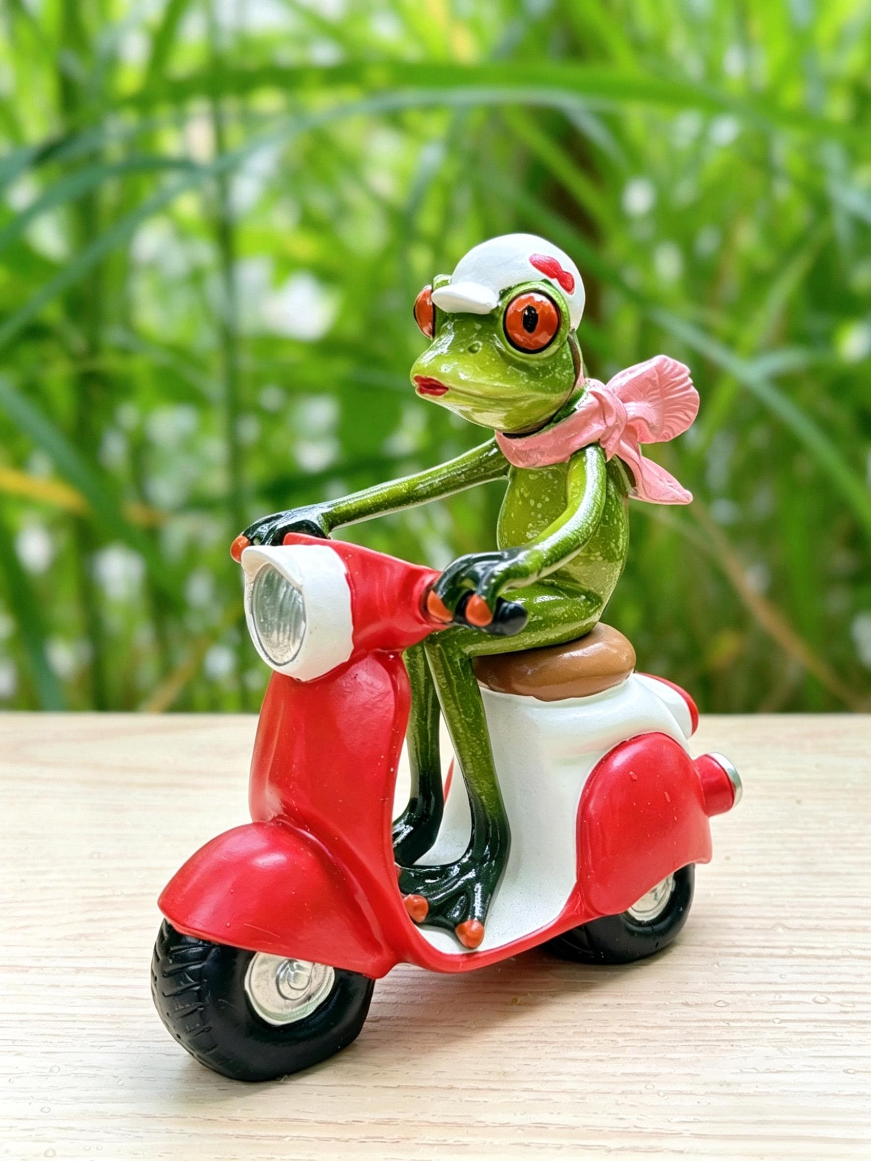 Resin Miniature Vespa Riding Frog Statue - Playful Desk Decor