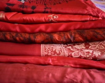 MOTHERSDAY SALE,50 pieces of Red shades silk remnants ,Used Bundle for Nuno felting or Silk Saree Ribbon,Events,Upcycling For Fiber Art