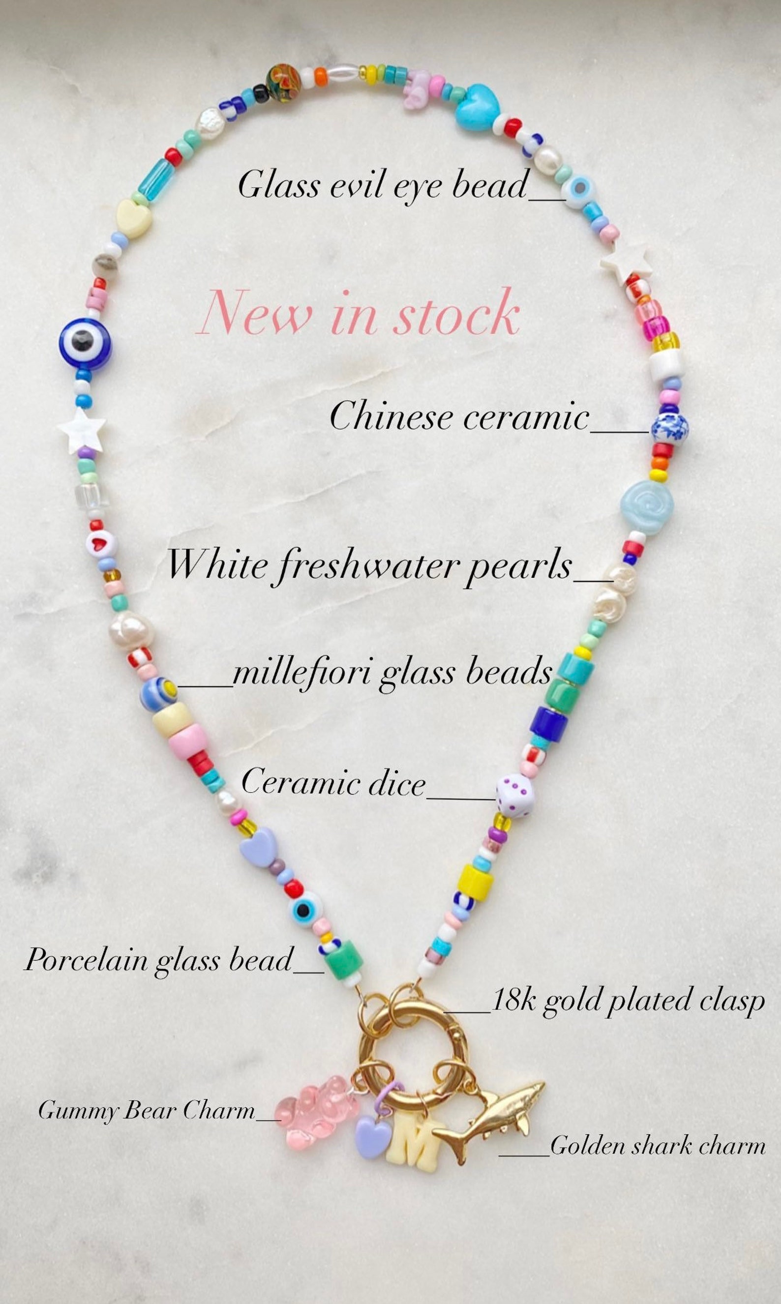 Confetti Necklace Beaded Necklace Gold Plated Necklace Etsy