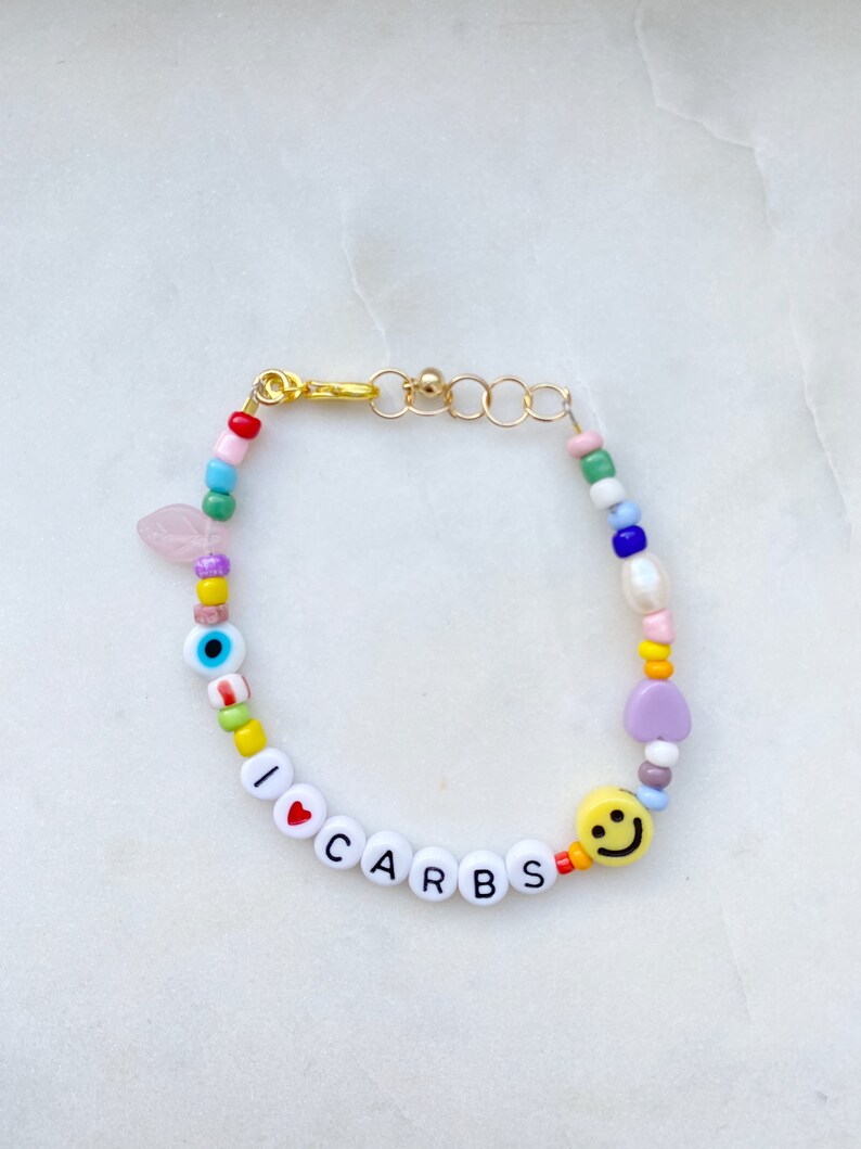 I Love Carbs Beaded Bracelet Letter Bracelet Beaded Bracelet Initial