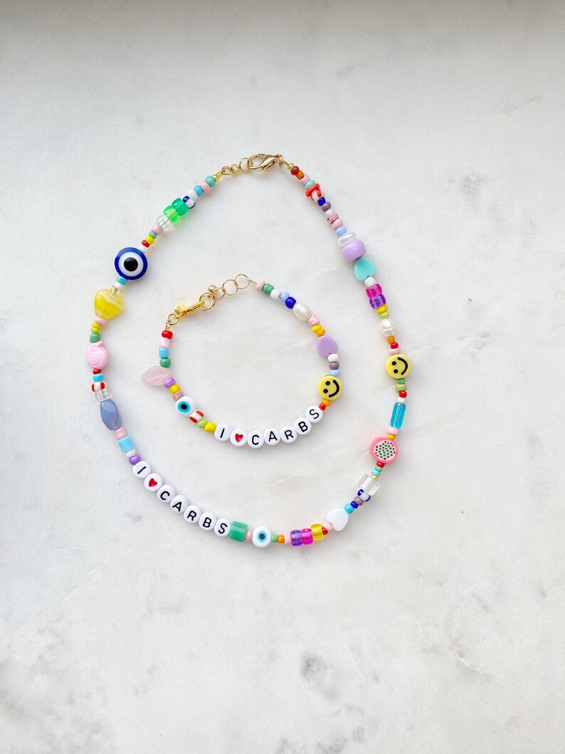 I Love Carbs Beaded Bracelet Letter Bracelet Beaded Bracelet Initial