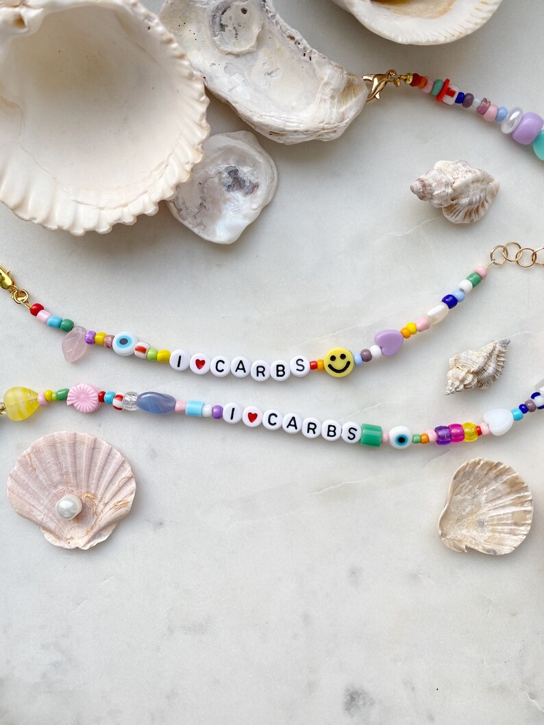 I Love Carbs Beaded Bracelet Letter Bracelet Beaded Bracelet Initial