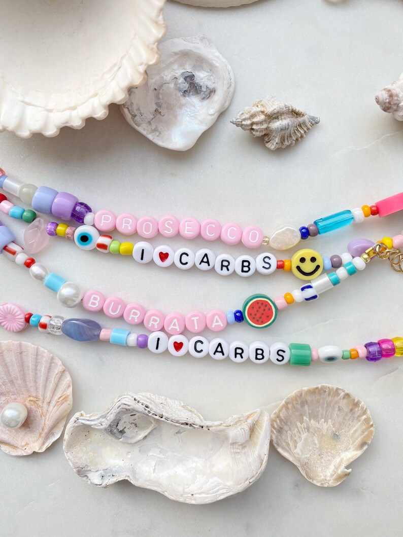 I Love Carbs Beaded Bracelet Letter Bracelet Beaded Bracelet Initial