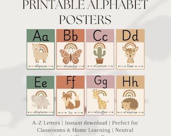 Neutral Classroom Alphabet Print | A-Z Letters | Instant Download for Teachers & Nurseries