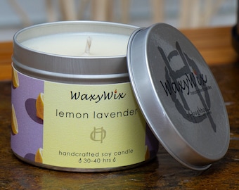 Lemon Lavender soy wax candle. Handmade fresh scented candle. Vegan and cruelty free candle. birthday gift. gift for friend.