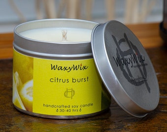 Citrus burst handmade soy wax candle. Vegan and cruelty-free candles. Hand poured candles. Fresh citrus scented candle.