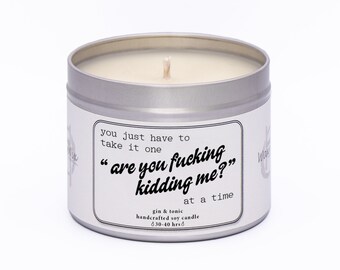 You just have to take it one "are you fucking kidding me?" at a time. Funny and rude candle gift for friend.  Handmade soy wax candle.
