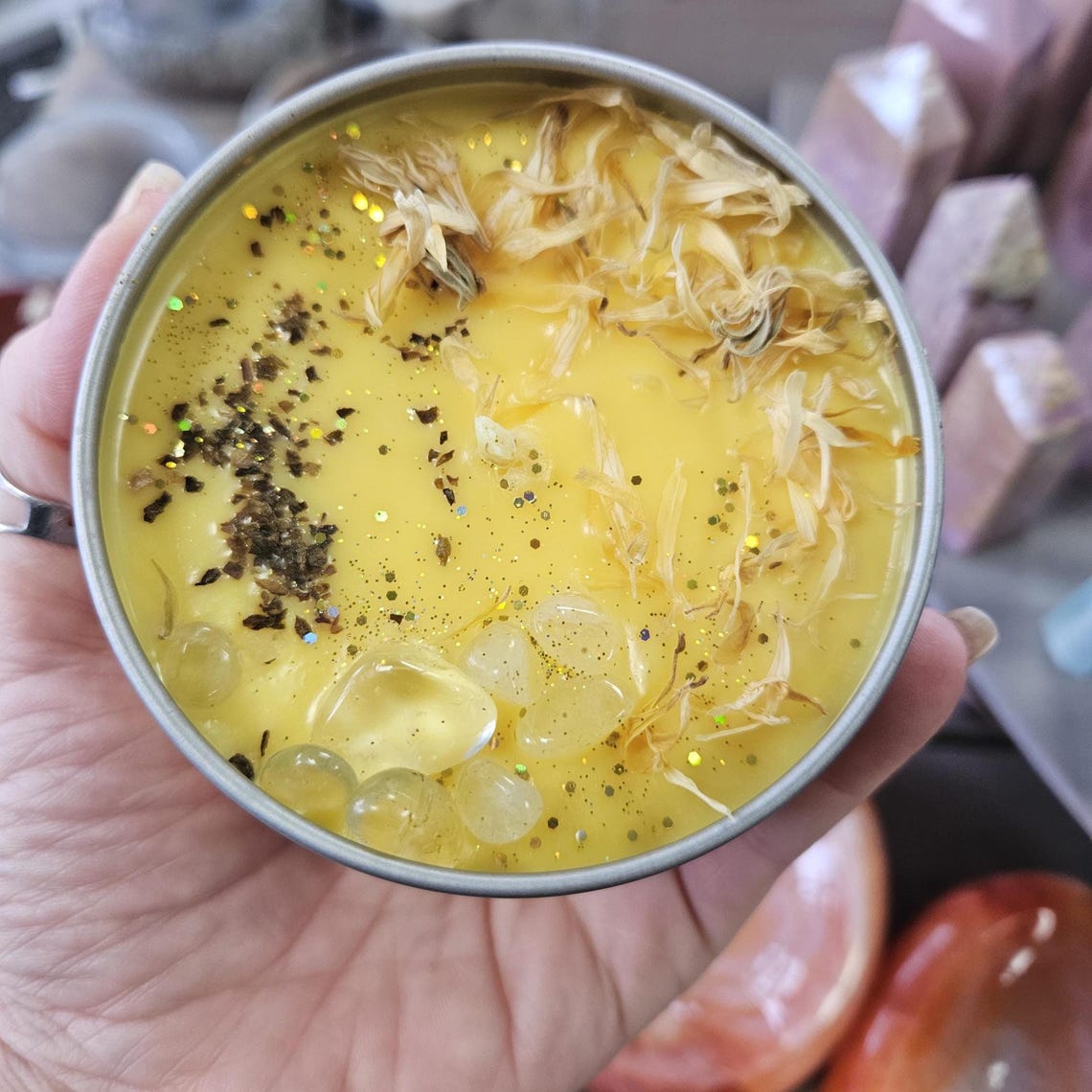 Handmade Intention Spell Candle With Crystals, Herbs, Flowers, and ...
