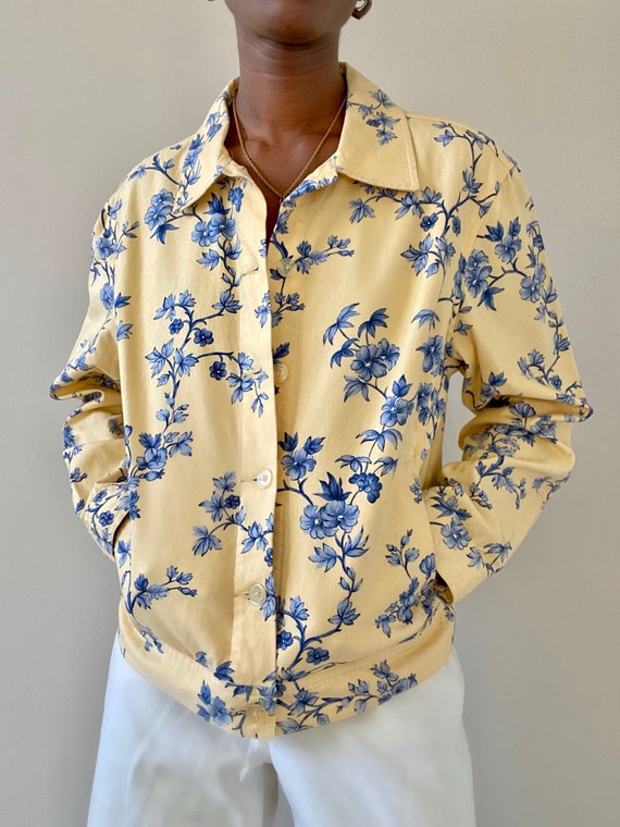 Vintage Yellow & Blue Floral Cotton Jacket - image 4