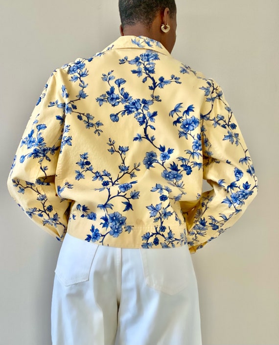 Vintage Yellow & Blue Floral Cotton Jacket - image 3