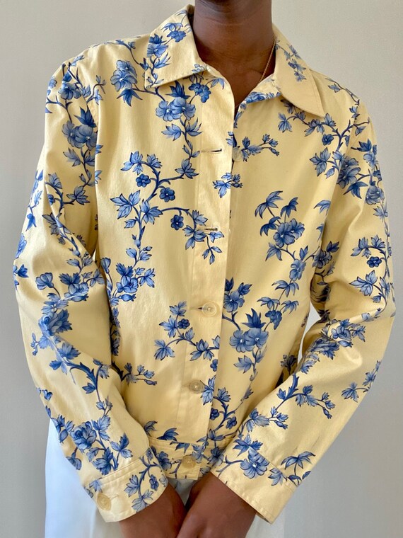 Vintage Yellow & Blue Floral Cotton Jacket - image 2