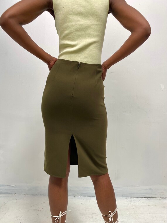 Vintage Michael Kors Olive Green Midi Pencil Skirt - image 3