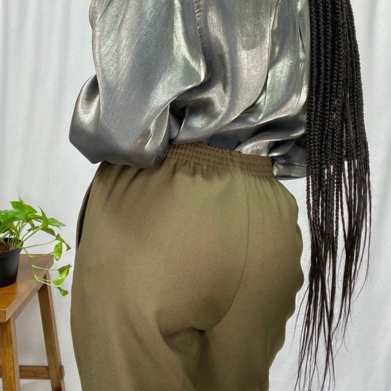 Vintage Classic Olive Green Elastic Waist Trousers - image 3