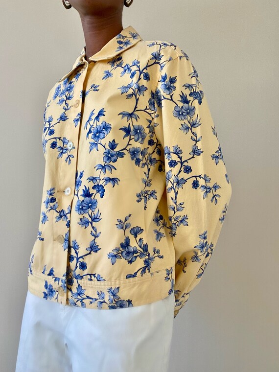 Vintage Yellow & Blue Floral Cotton Jacket - image 1
