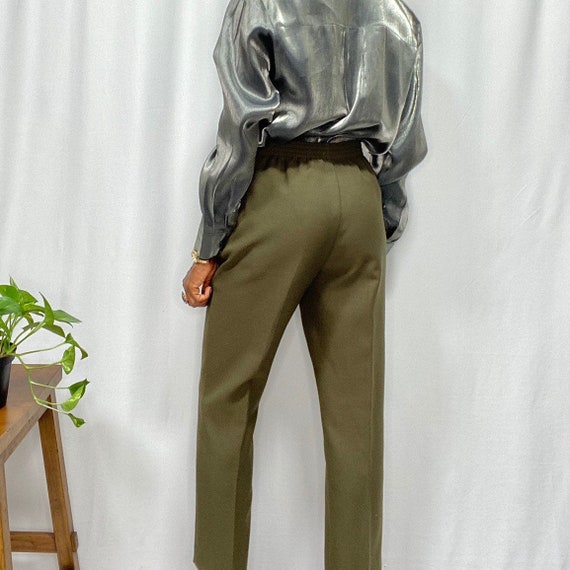 Vintage Classic Olive Green Elastic Waist Trousers - image 2