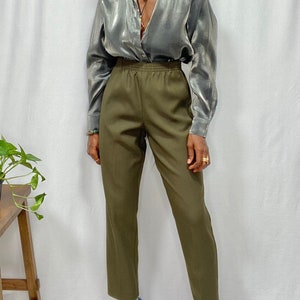 Vintage Classic Olive Green Elastic Waist Trousers image 1