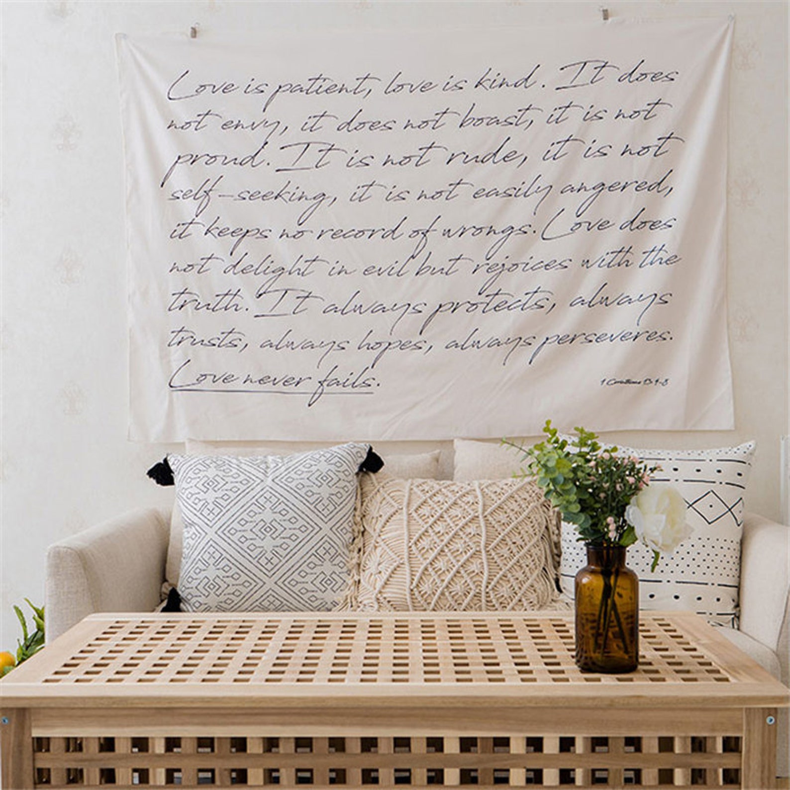 Minimalist Love Wandkunst Tapisserie Stoff Hanging Boho Beige | Etsy
