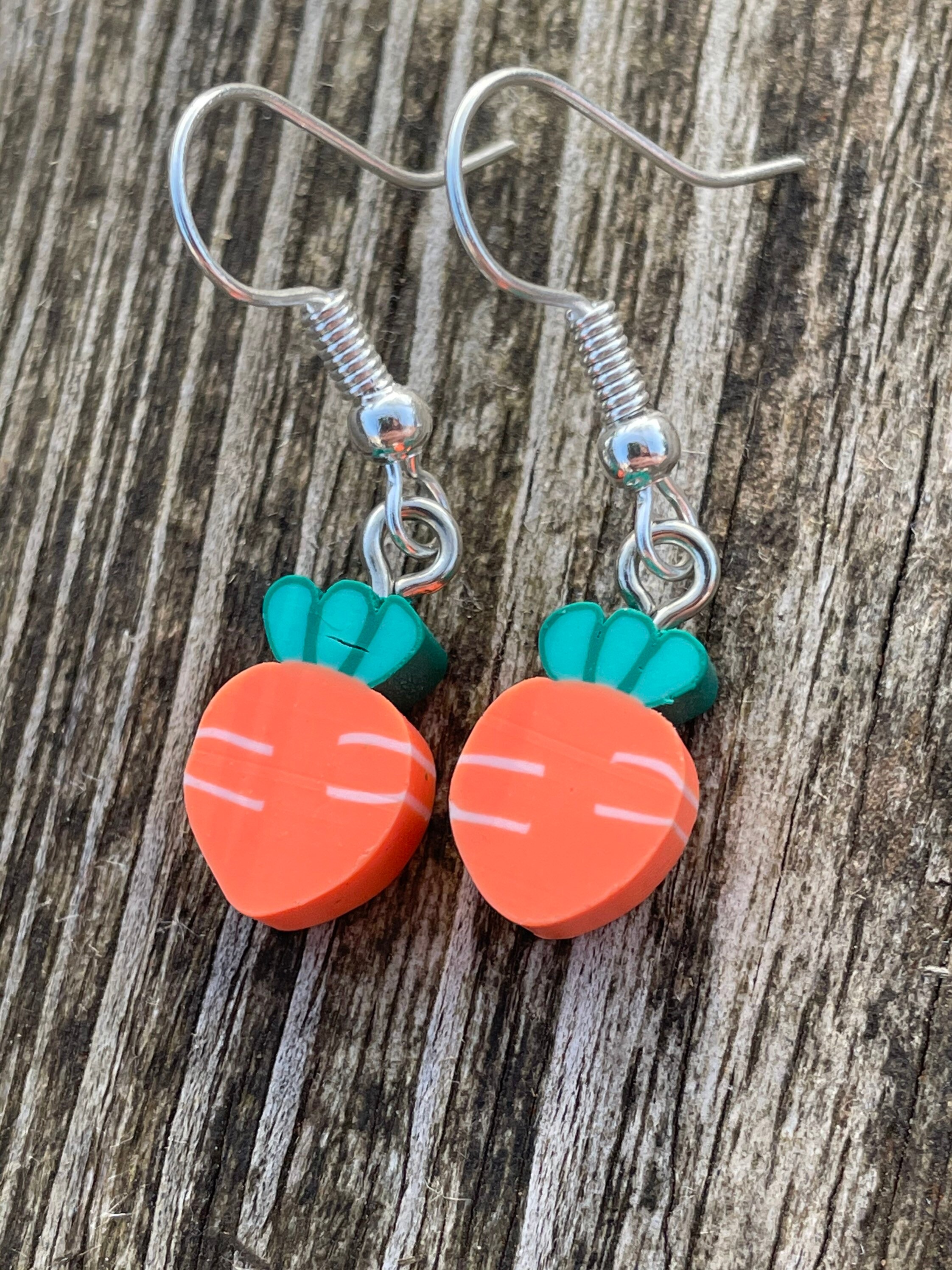 Fimo/polymer clay silver plated Easter bunny carrot earrings Etsy