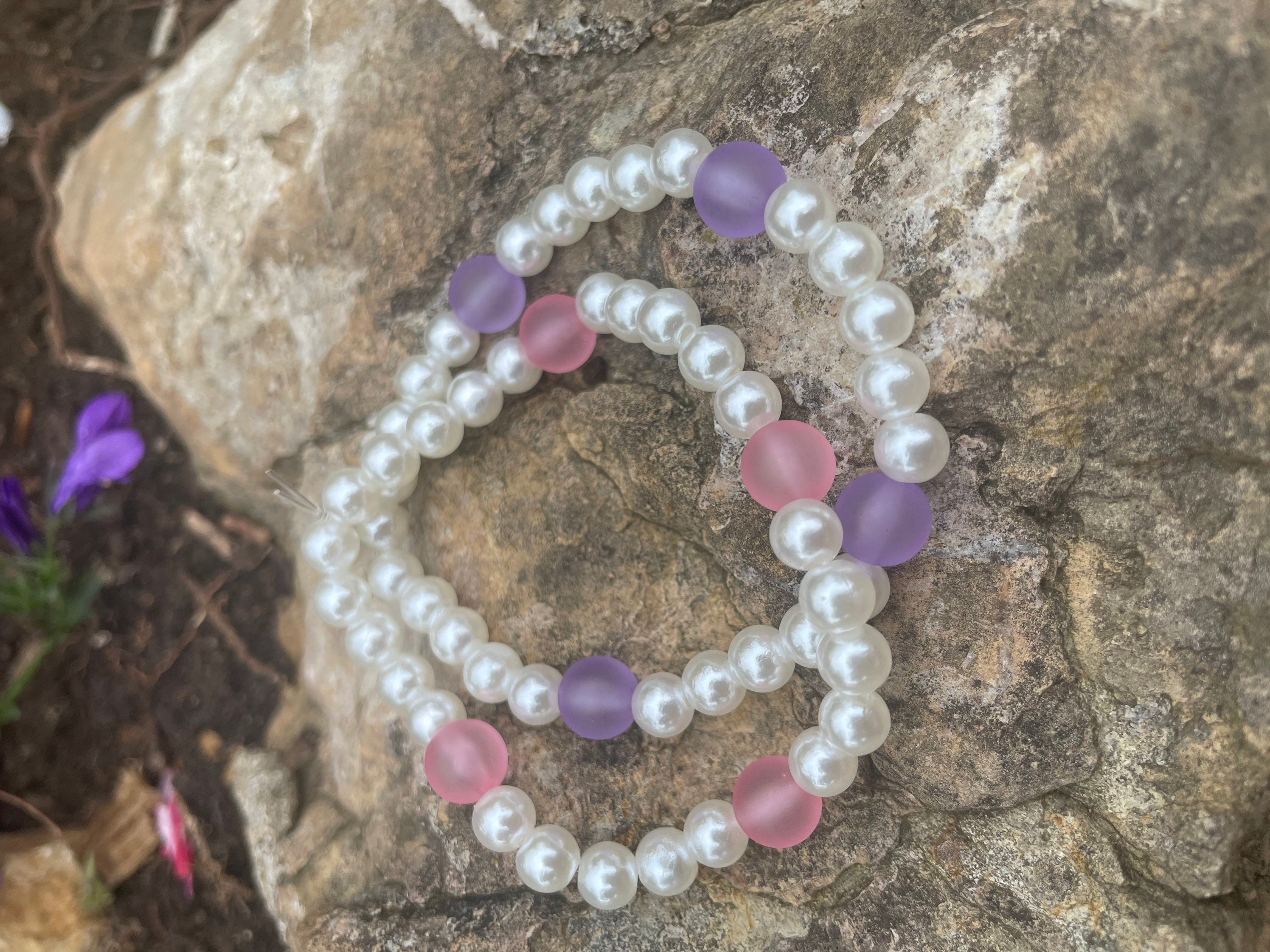 Bestfriend Bracelet Pearl and Frosted Bead Bracelet Pink and Etsy UK