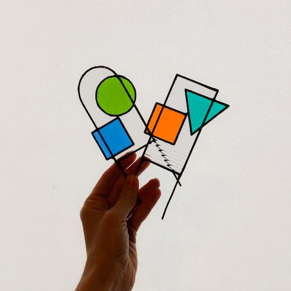 Colourful Glass Plant Decor - Geometric Glass Plant Stick - Gifts for Plant Lovers - Plant Accessories
