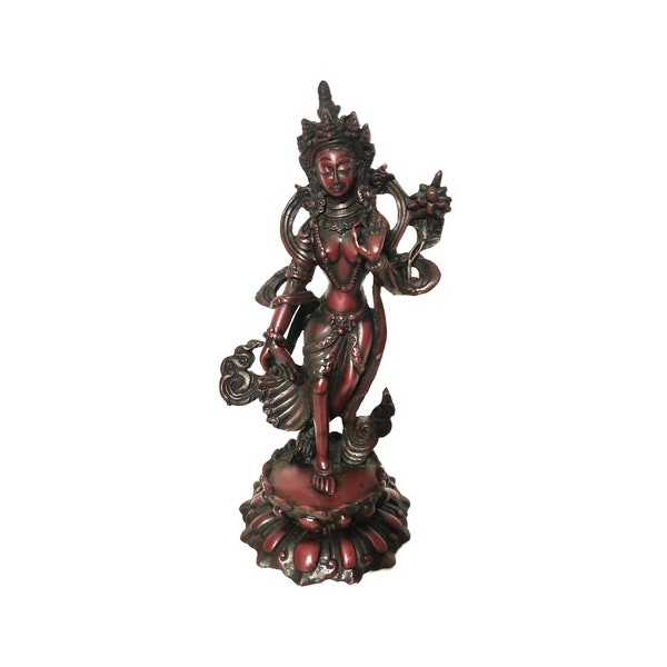Standing Green Tara Resin Figurines | Female Buddha Statue for Home decor| House Warming Gifts| Spiritual Gifts| Multi-color Tall Green Tara
