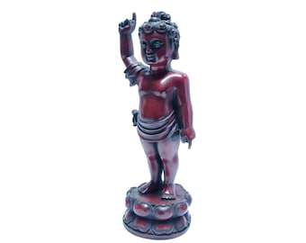 Standing Baby Buddha Statue  for decorative collections- Tibetan Figures - Maroon Red Standing Buddha Figurines, First 7 steps of Buddha